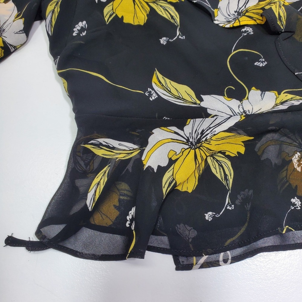 Bardot Women's Wrap Blouse Large‎ Black Floral V Neck Bell Sleeves Office Classy - Picture 10 of 14
